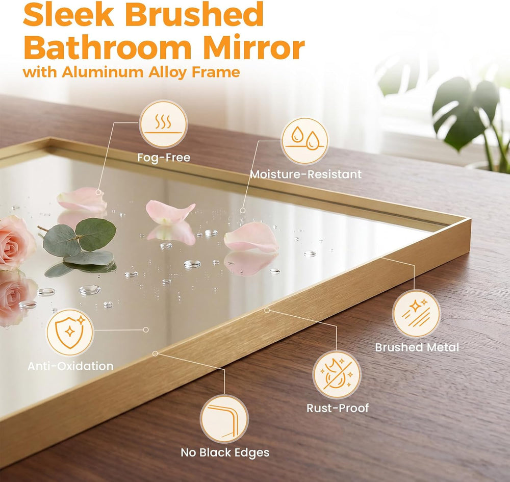 NEWBULIG 22"x30" Wall Mirror, Bathroom Mirrors for Over Sink, Gold