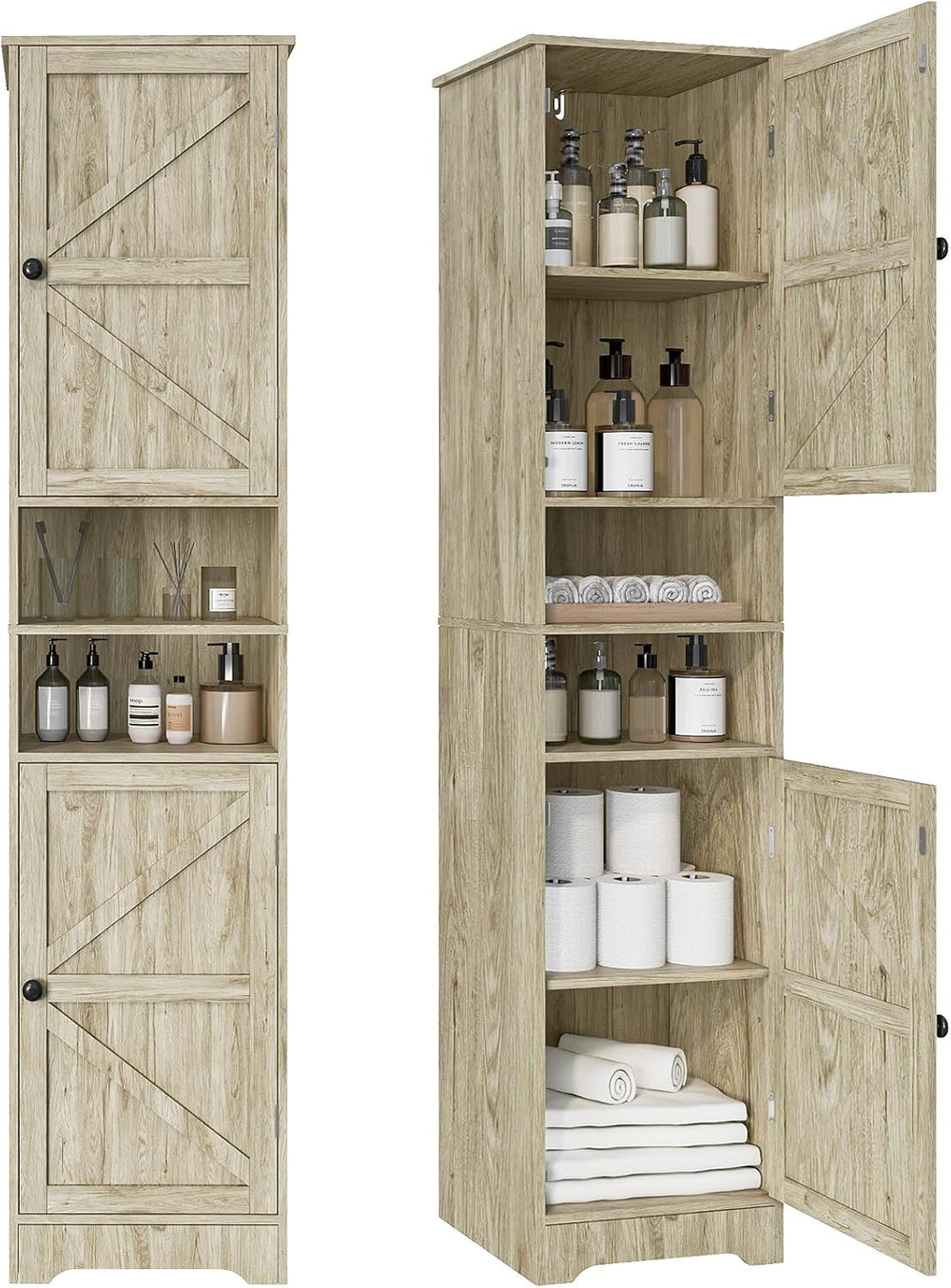 Viaozutis Tall Bathroom Storage Cabinet, Slim Freestanding Cabinet with Adjus...