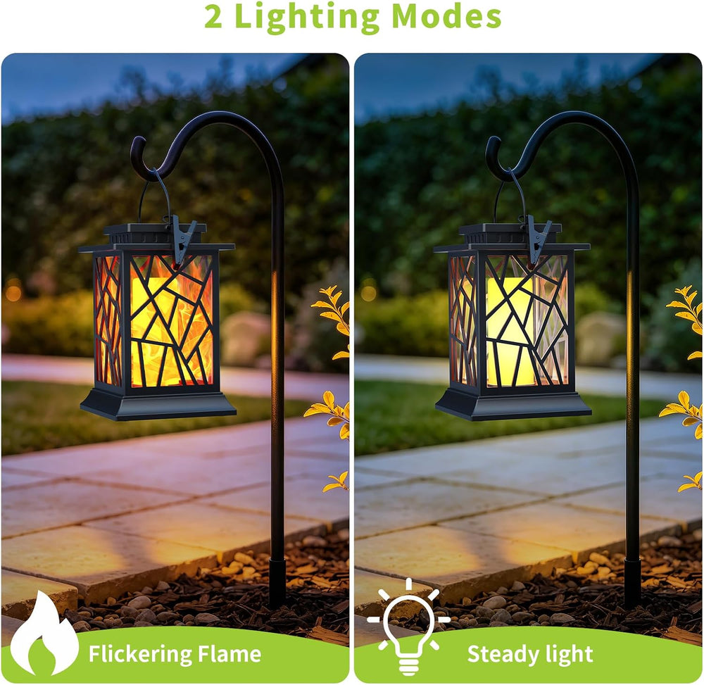 Solar Lanterns Outdoor Waterproof, Flickering Flame Hanging Solar Lights