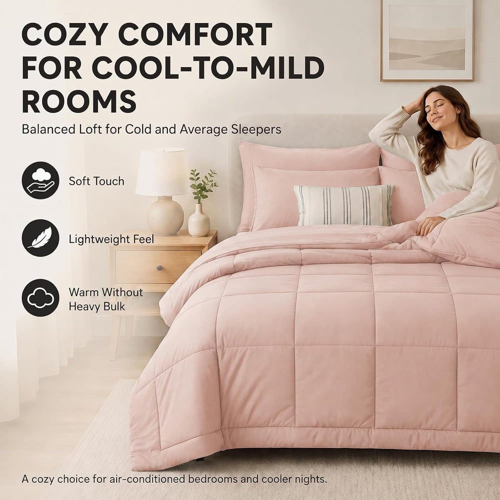 CozyLux Queen Comforter Set Blush Pink - 7 Pieces Bed in a Bag