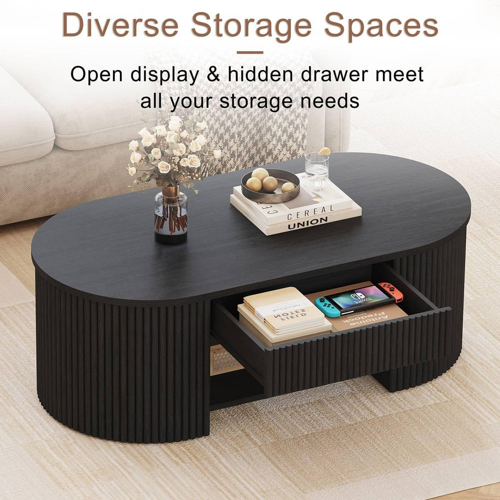 FATORRI Coffee Table for Living Room Storage, Modern Wood Fluted Center Table...