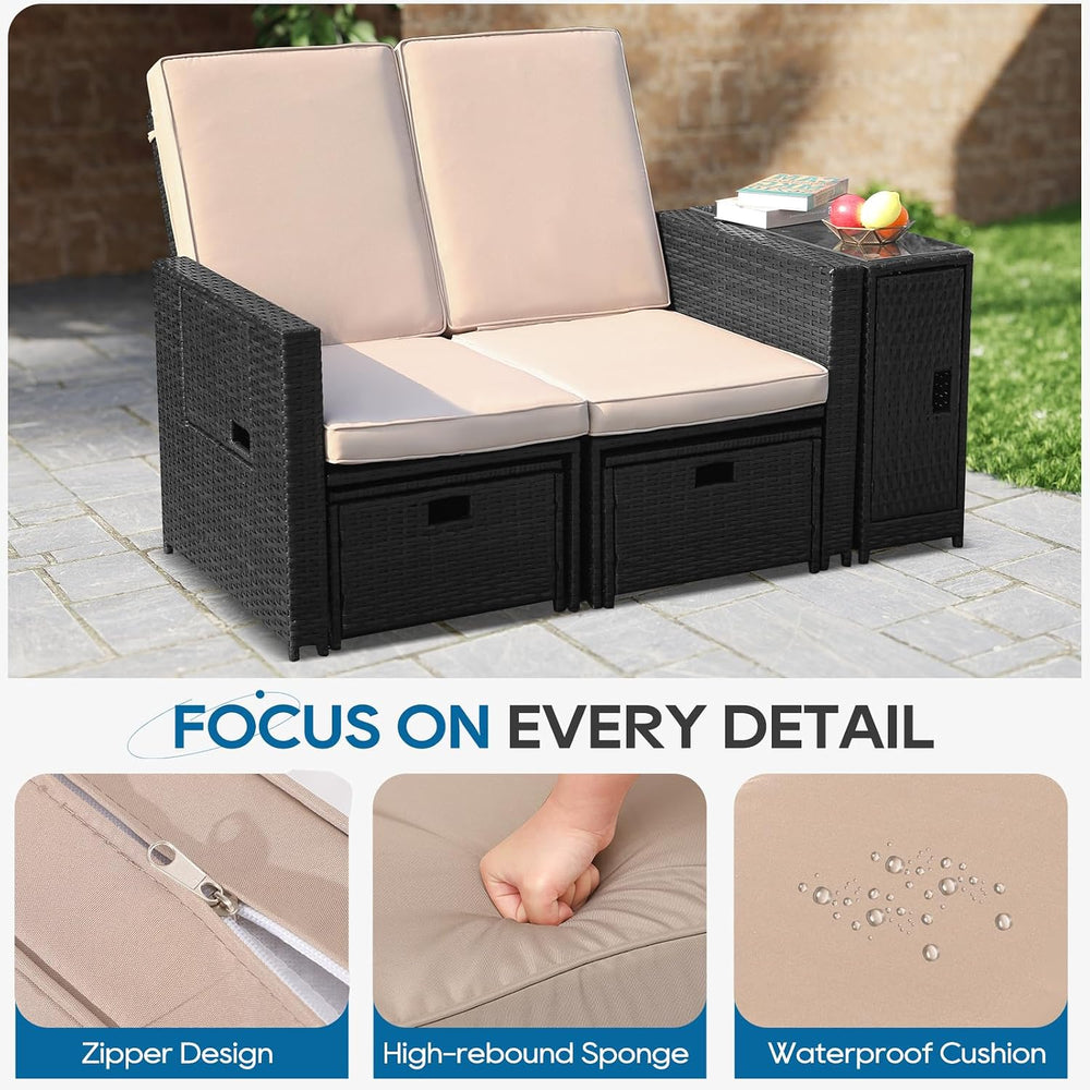 5PCS Outdoor Wicker Chaise Lounge Chair - Rattan Adjustable Reclining Patio L...
