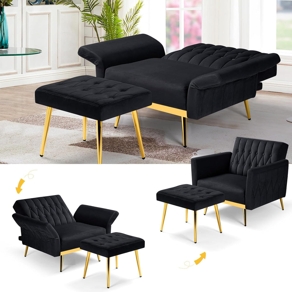 3 Pieces Velvet Sofa Set w/Adjustable Armrest &Backrest,Black