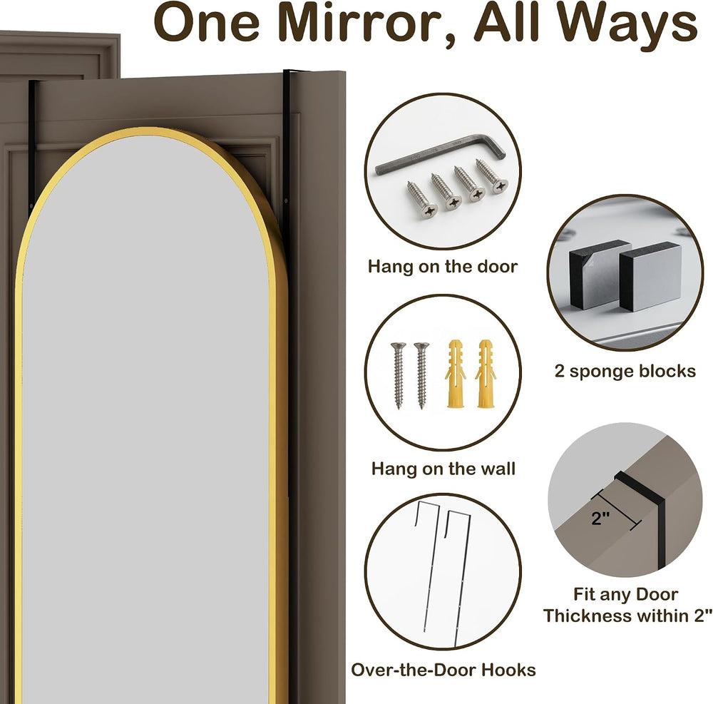 Antok Full Length Mirror, 48" x 14" Over-the-Door Hanging Mirror, Gold