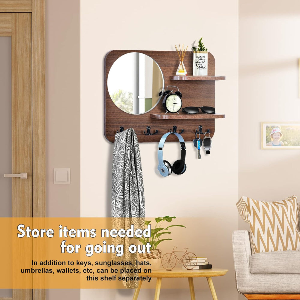Coat Rack Wall Mount with Shelf & Mirror Decorative Entryway Hook
