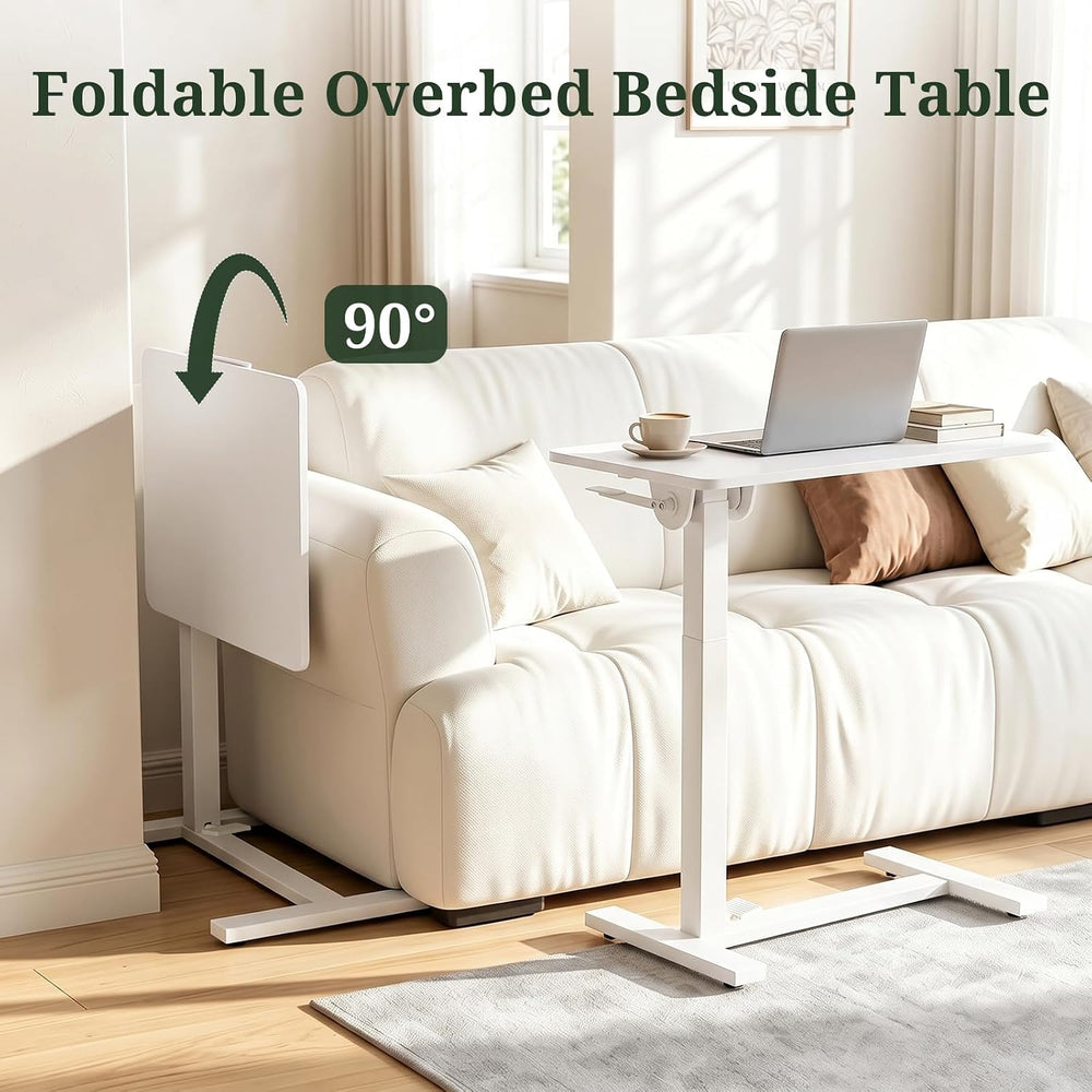 Overbed Bedside Table with Wheels, Foldable Rolling Desk Adjustable Height
