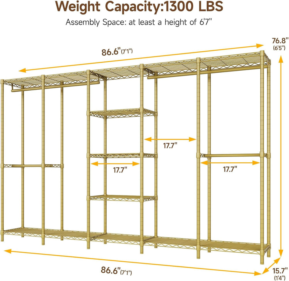 ONBRILL F5 Heavy Duty Clothes Rack Freestanding Modular Closet System Gold