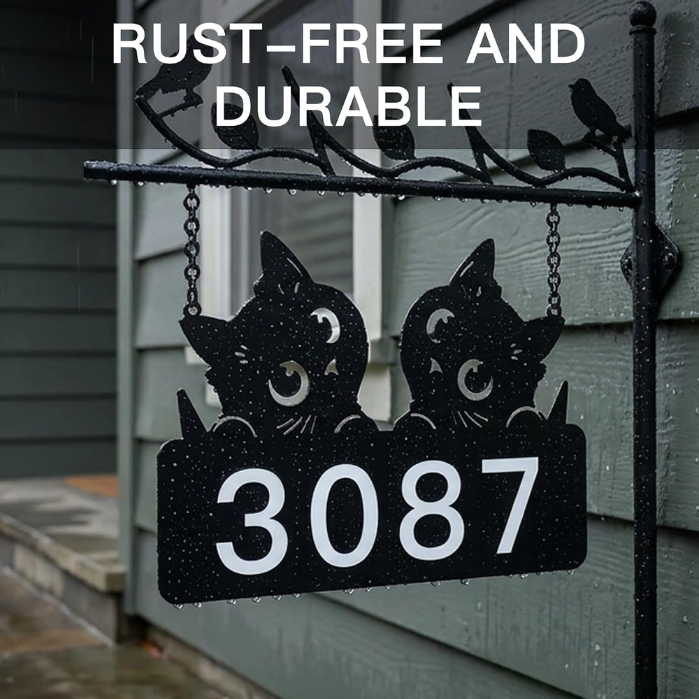 Metal Cat Address Sign, Home Numbers Plaque, Address Post Sign Double-Sided