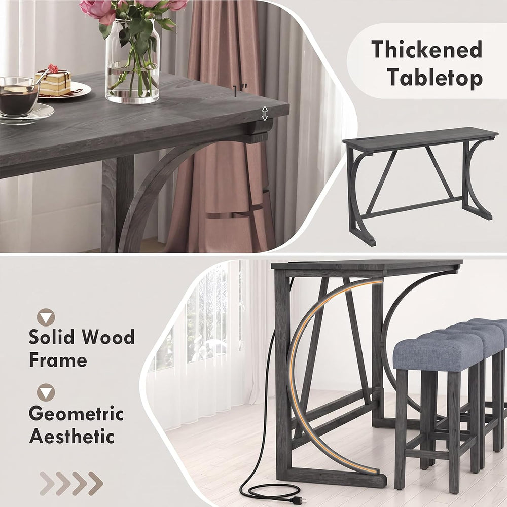 GIANTEX 4-Piece Counter Height Bar Table Set with Power Outlet, Grey