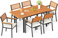 Tangkula 7 Piece Acacia Wood Outdoor Dining Set with 6 Stackable Armchairs