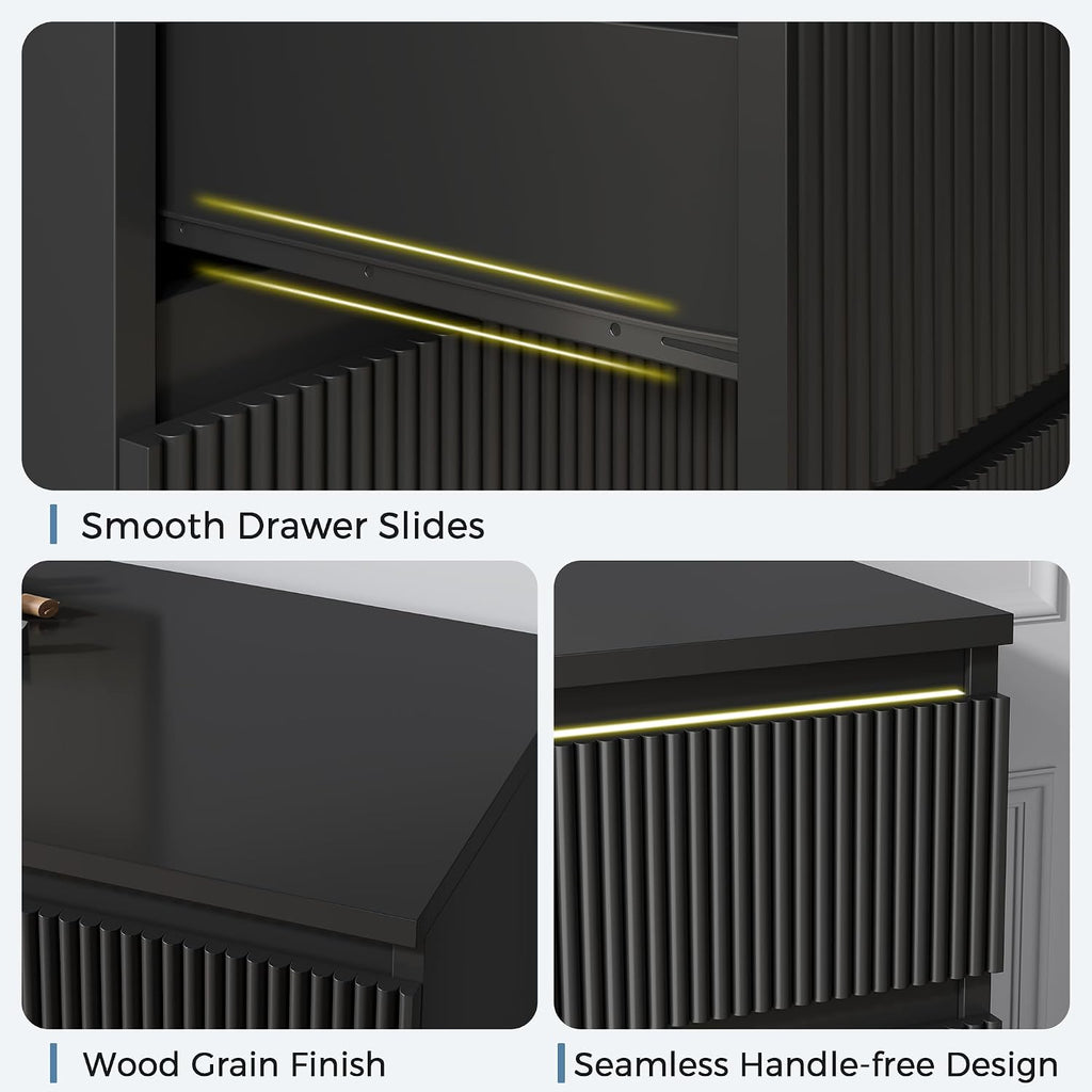 Jocoevol 6 Drawer Fluted Dresser, Modern Chest of Drawers for Bedroom with Hidden Handles, Wood Storage Organizer Cabinet for Living Room & Entryway, Black (15.7" D x 47.3" W x 31.6" H)