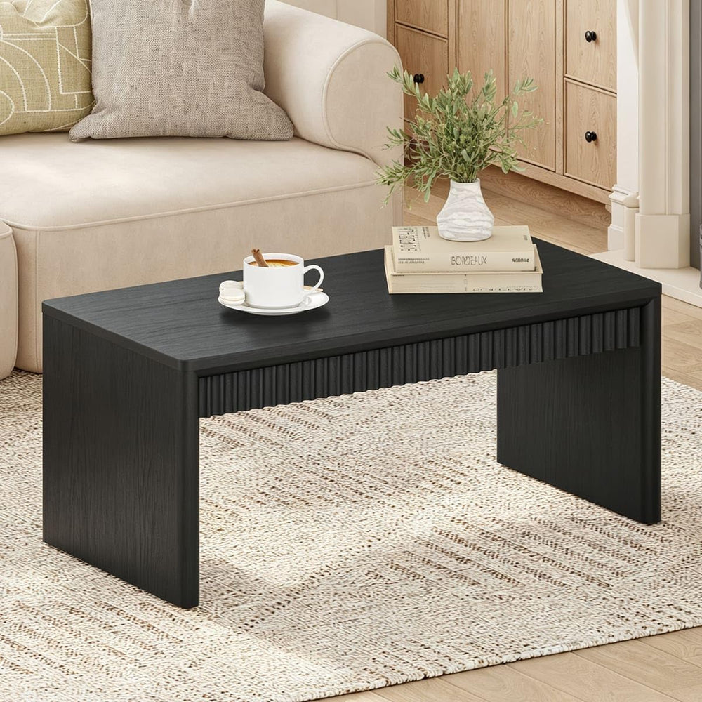 BON AUGURE Black Coffee Table for Living Room, 43" Modern Wood Center Table
