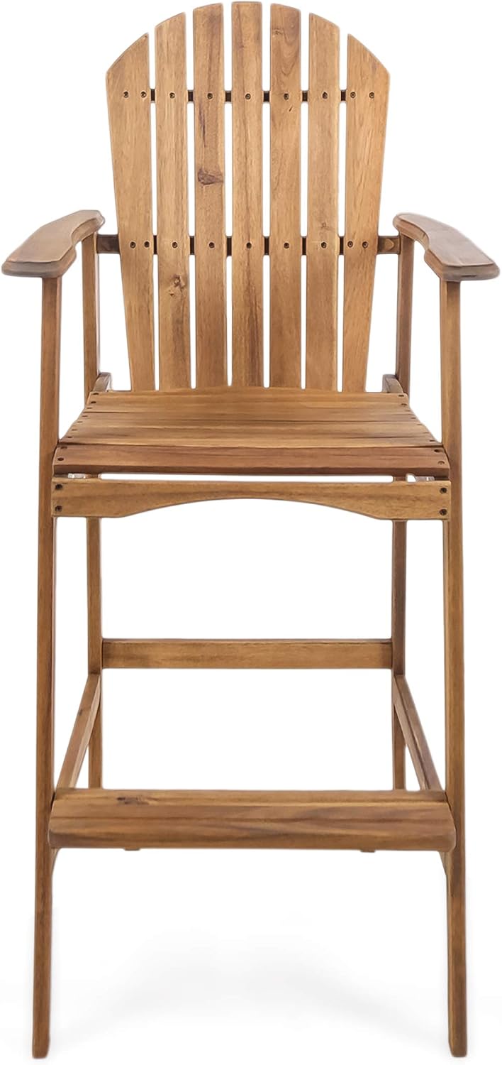 Great Deal Furniture Noble House Malibu Outdoor Acacia Wood Adirondack Barstool in Teak (Set of 4)