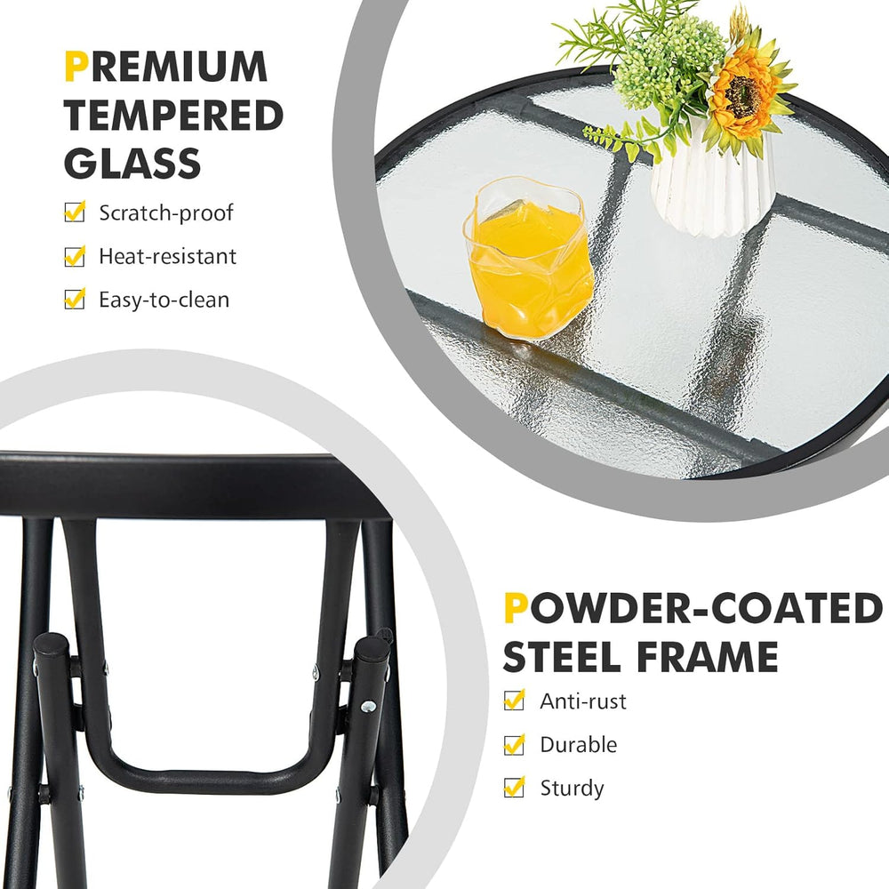 GIANTEX Round Folding Side Table, Patio Table w/Tempered Glass Tabletop