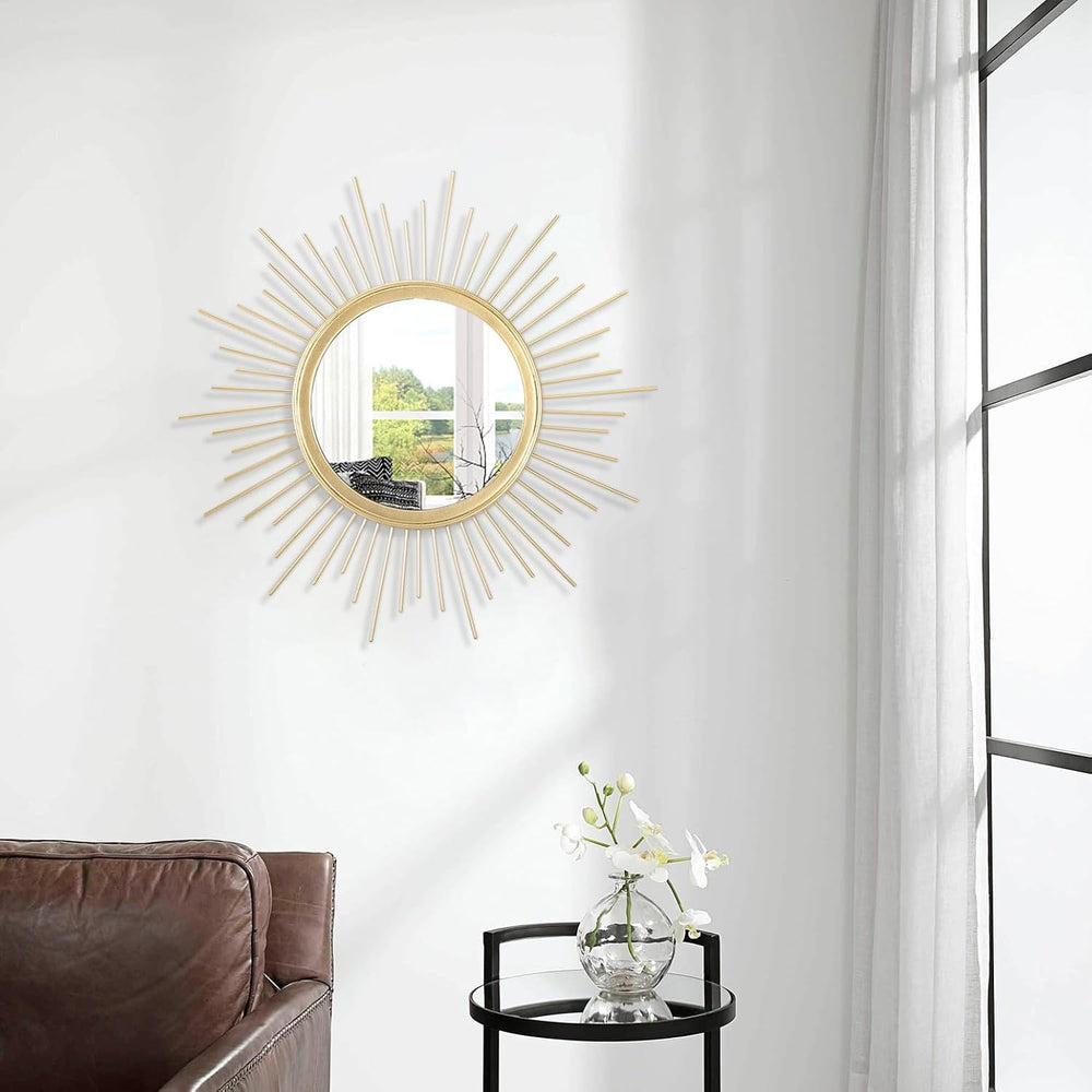 Large Gold Spoked Sunburst Wall Mirror Boho Home Decor Round Wall Art Mirror ...