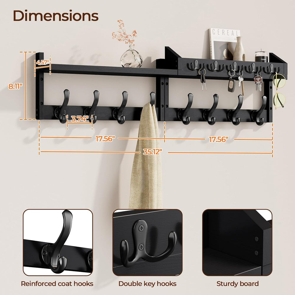 Evermagin 35" Coat Rack Wall Mount with Shelf & 13 Hooks, Entryway, ...