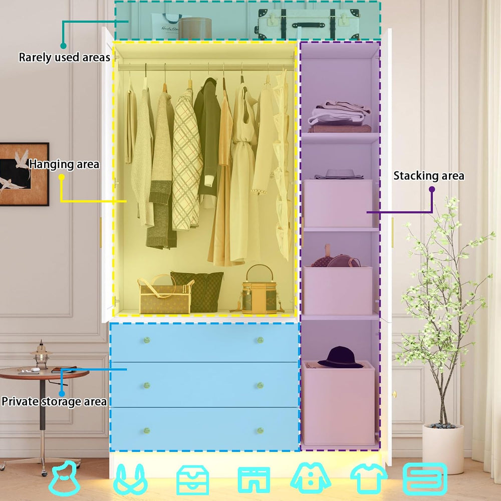 75" Tall 3 Doors Armoire Wardrobe Closet with 3 Drawers, Wooden Wardrobe...