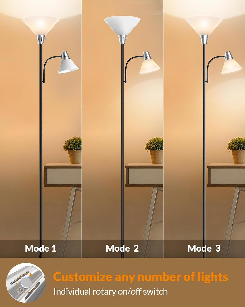 LEPOWER Floor Lamp, Bright Standing Lamp with Replaceable 3000K LED Lights
