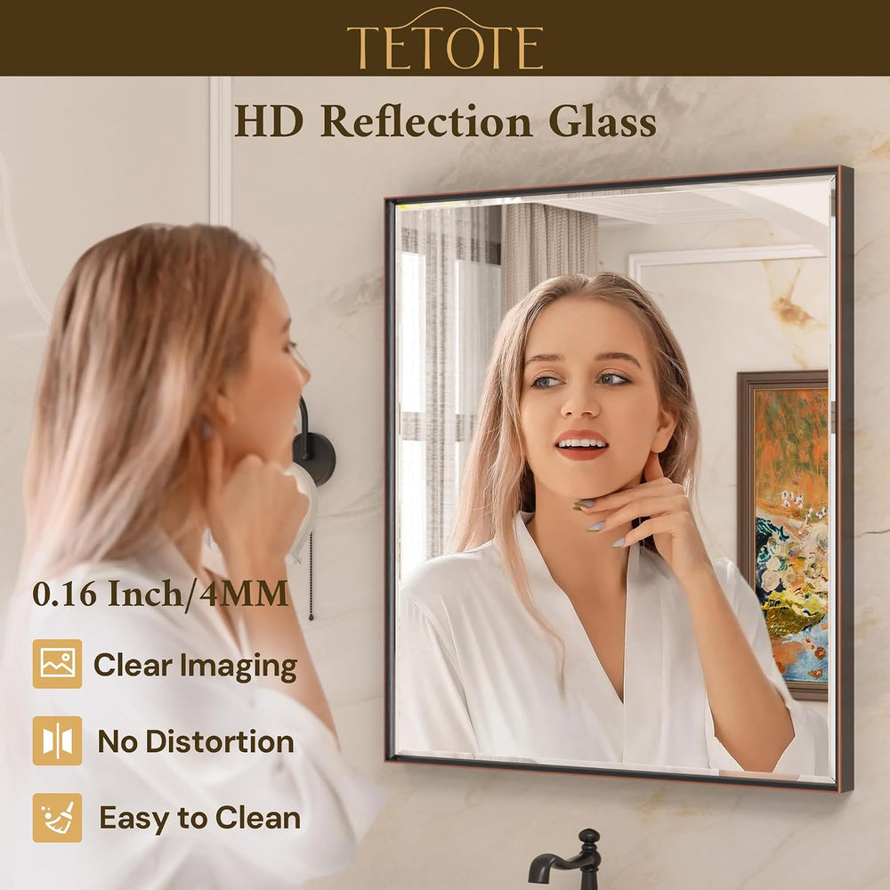 TETOTE Oil Rubbed Bronze Mirror for Bathroom 22 x 30 Inch Beveled Frame Vanit...