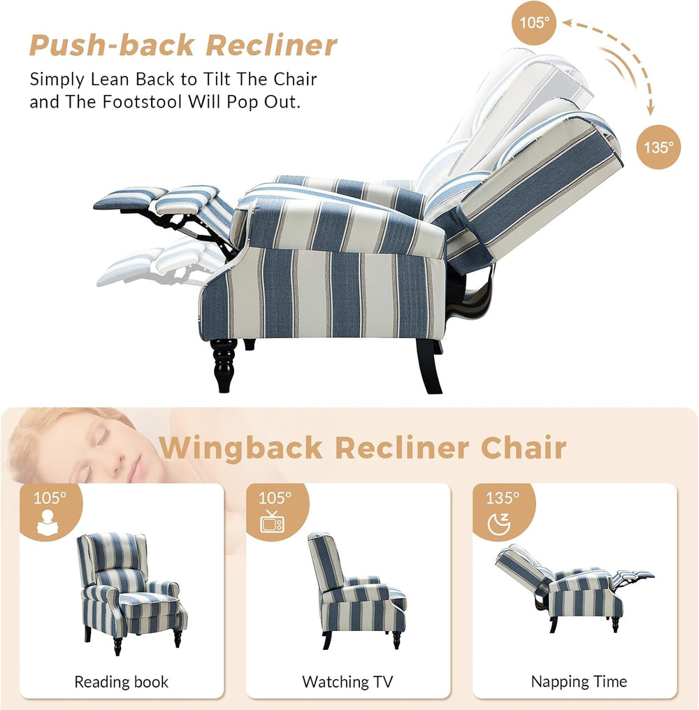 HULALA HOME Upholstered Wingback Recliner Chair Set of 2, Small Adjustable Fo...