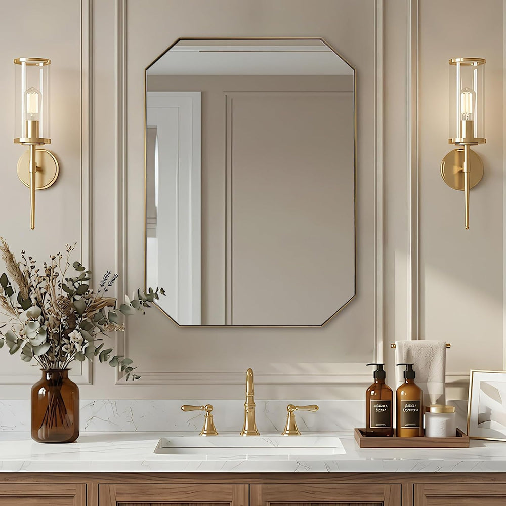 ANDY STAR Gold Octagon Bathroom Mirror, 22x30 Inch Stainless Steel Metal Fram...