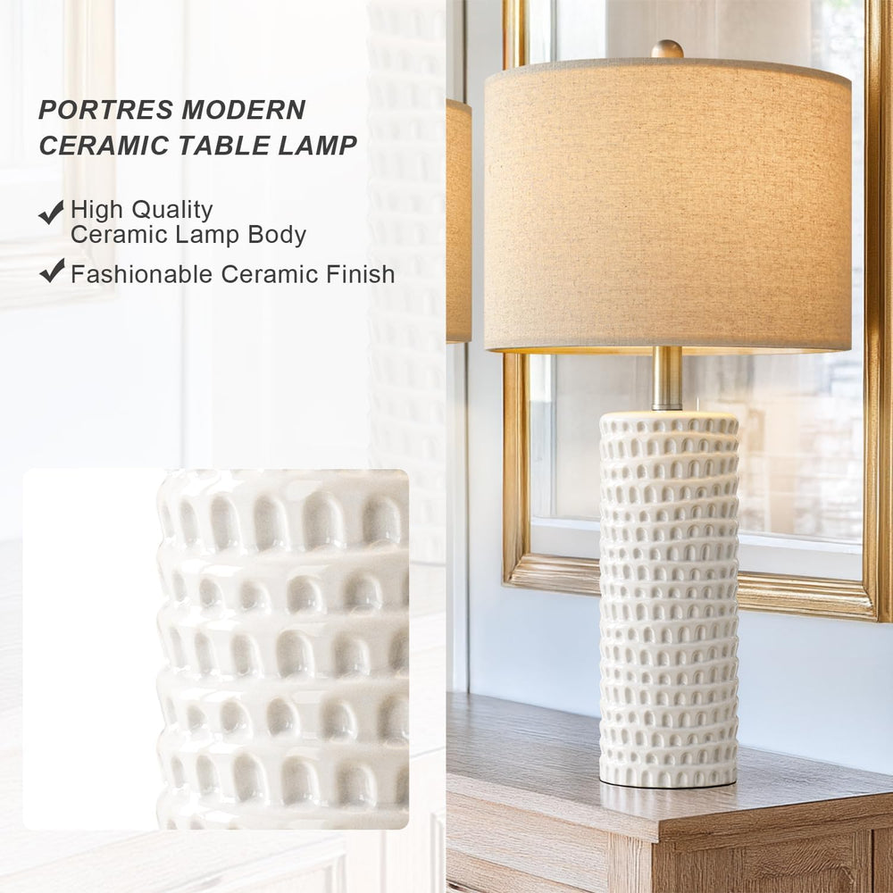 PORTRES 24" Farmhouse Ceramic Table Lamps Set of 2 for Bedroom Living Room