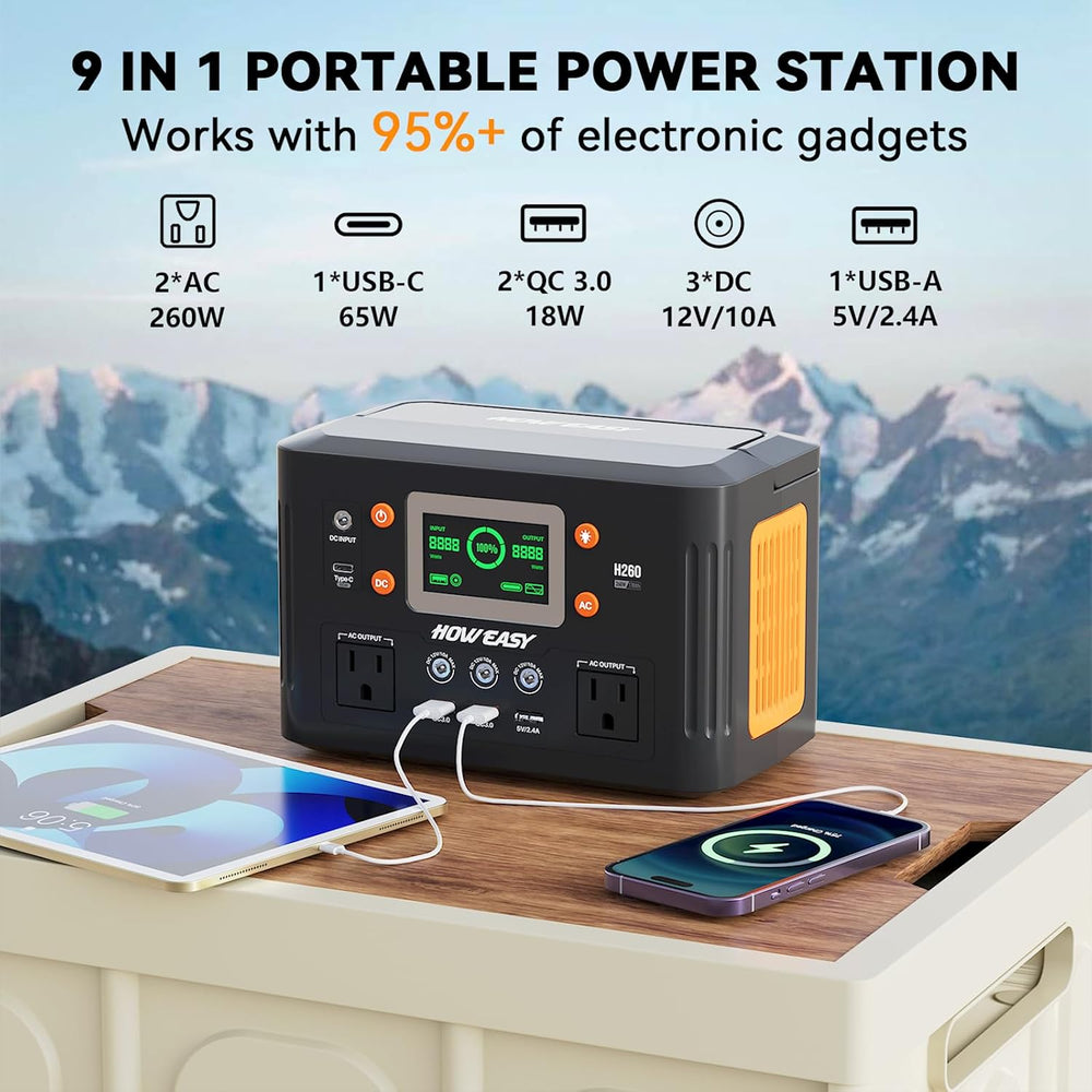 HOWEASY Portable Power Station,260W(500W peak) Solar Generator with PD 65W