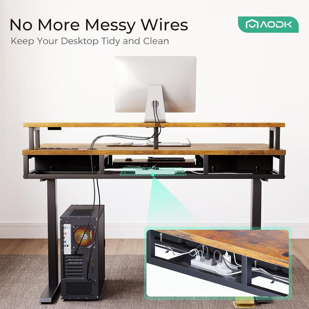 AODK 55 Inch Standing Desk with Drawers & Keyboard Tray, Rustic Brown