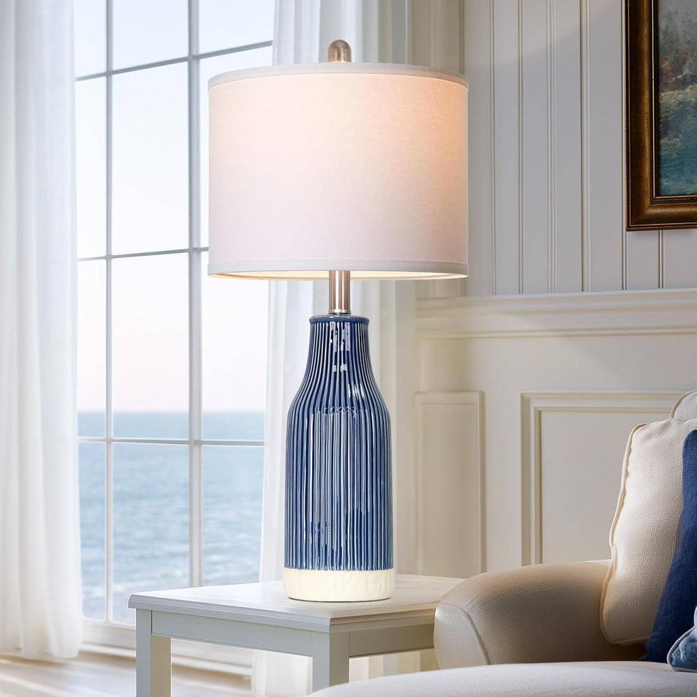 24.5" Blue Ceramic Table Lamps Set of 2 for Bedroom, Modern Table Lamps ...