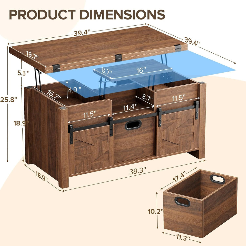 Memobarco 40" Farmhouse Lift Top Coffee Table with Storage Drawers,Walnut
