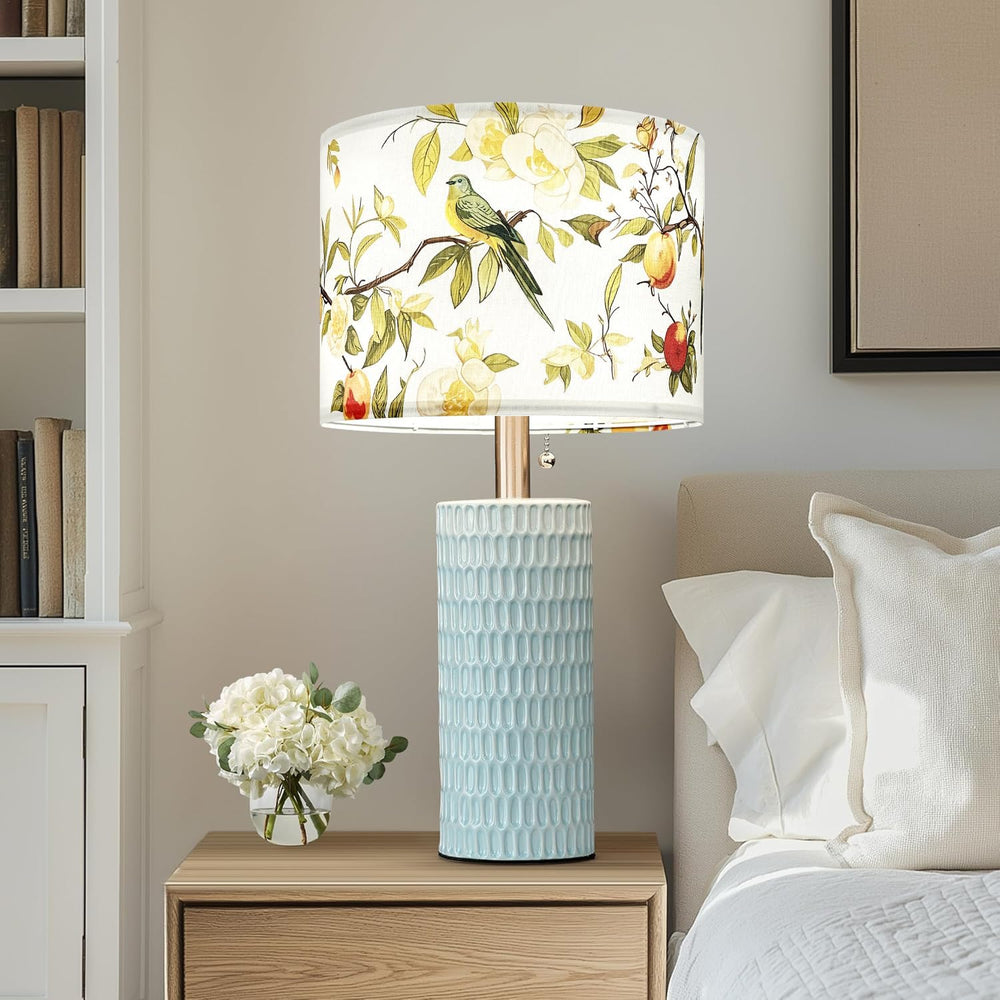 Drum Lamp Shade, Floral Bird, 13 x 13 x 10 Inch