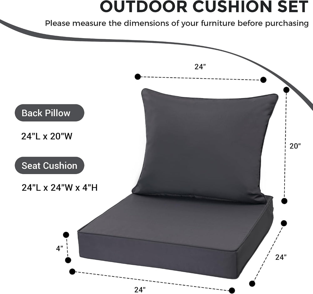 Outdoor Deep Seat Cushion Set, 24 x 24 Inch, Dark Grey