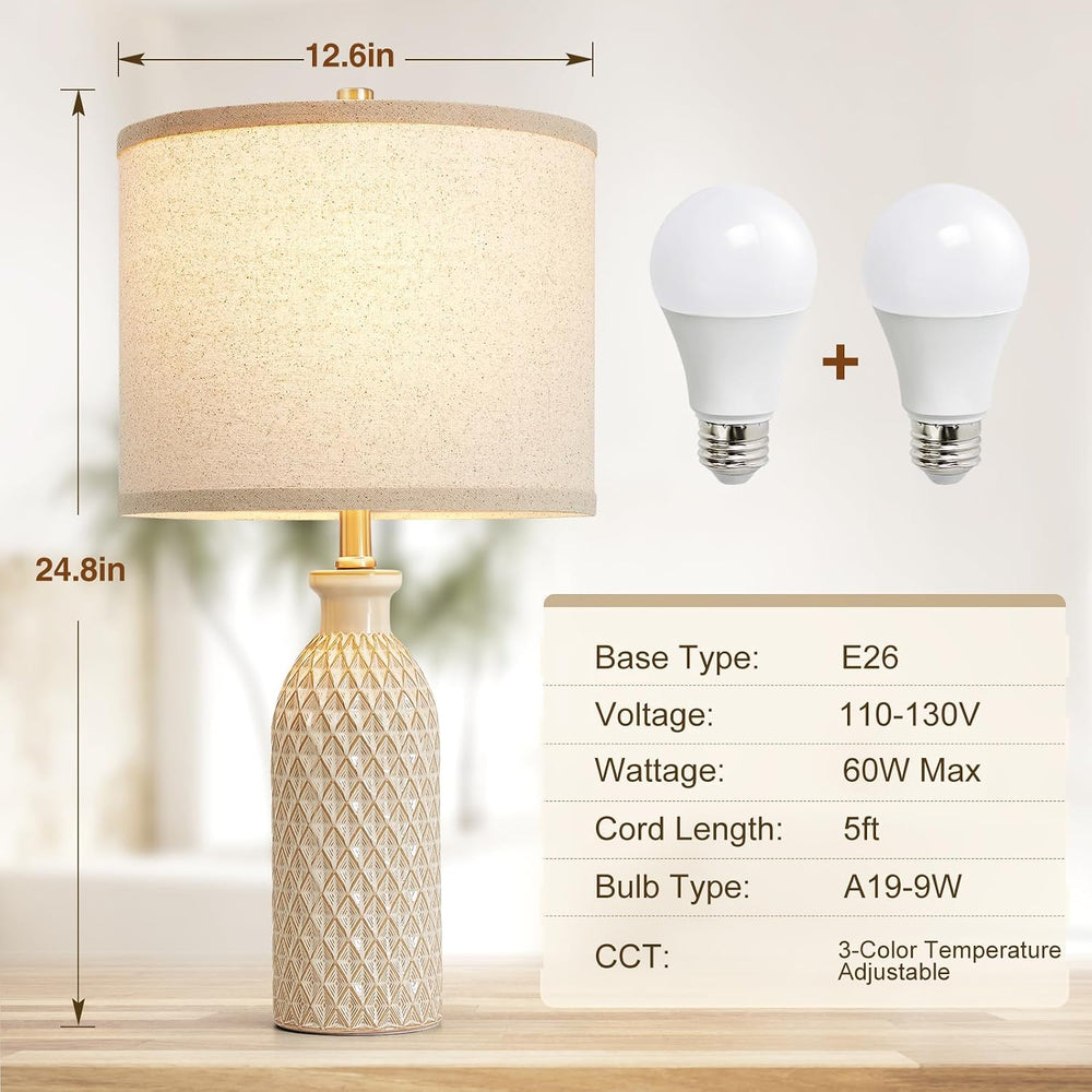 Luvkczc Modern Ceramic Table Lamp Set of 2, Adjustable Color Temperature