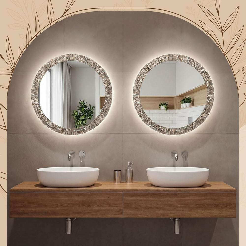 Sintuff Large 24 Inch Round Capiz Shell Mirror Coastal Seashell Wall Decor