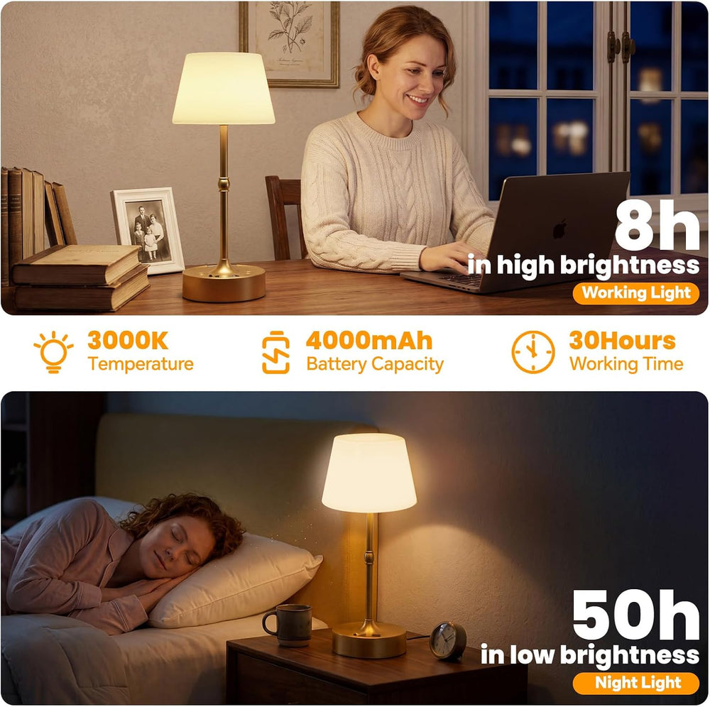 Rechargeable Cordless Table Lamp with Touch Control Stepless Dimming