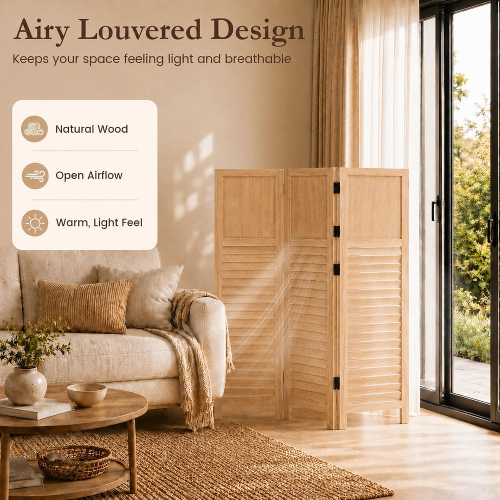 1 Pack 3 Panel Wood Short Room Divider Folding Screen Light Brown