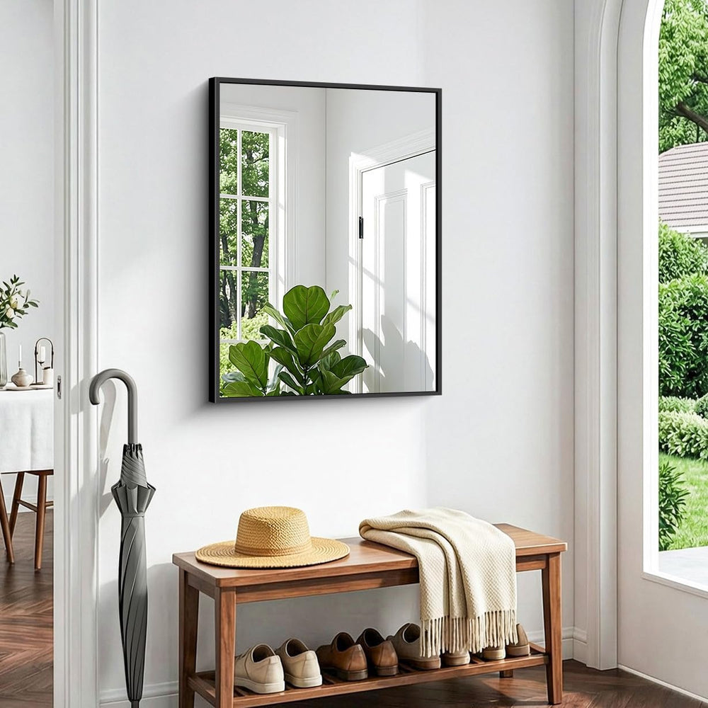 Bathroom Mirror, 30 x 24 inch Metal Framed Black Rectangle Mirror for Wall