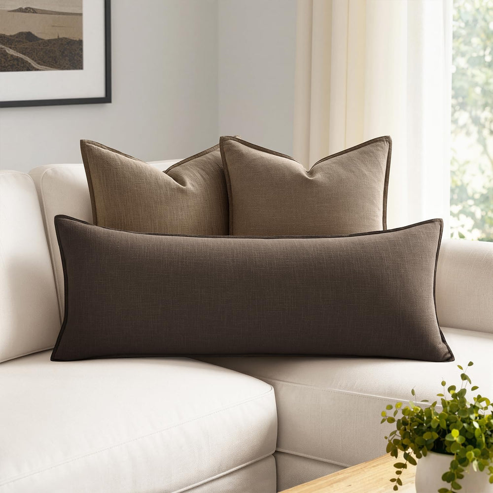 MIULEE Decorative Linen Lumbar Pillow Cover 14x36 Inch Dark Coffee