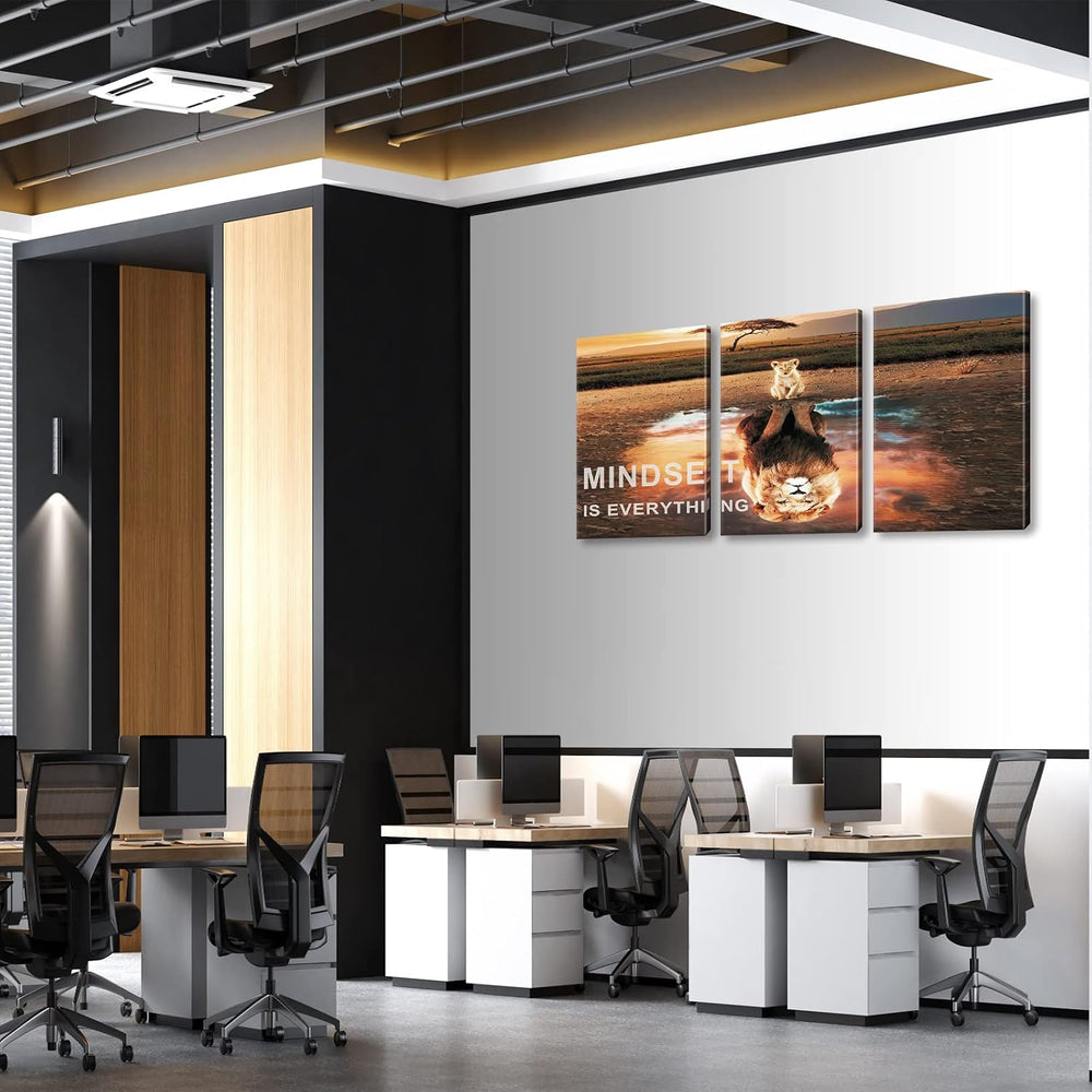 Mindset Is Everything Wall Art Lion Motivational Canvas Wall Art Posters Prin...