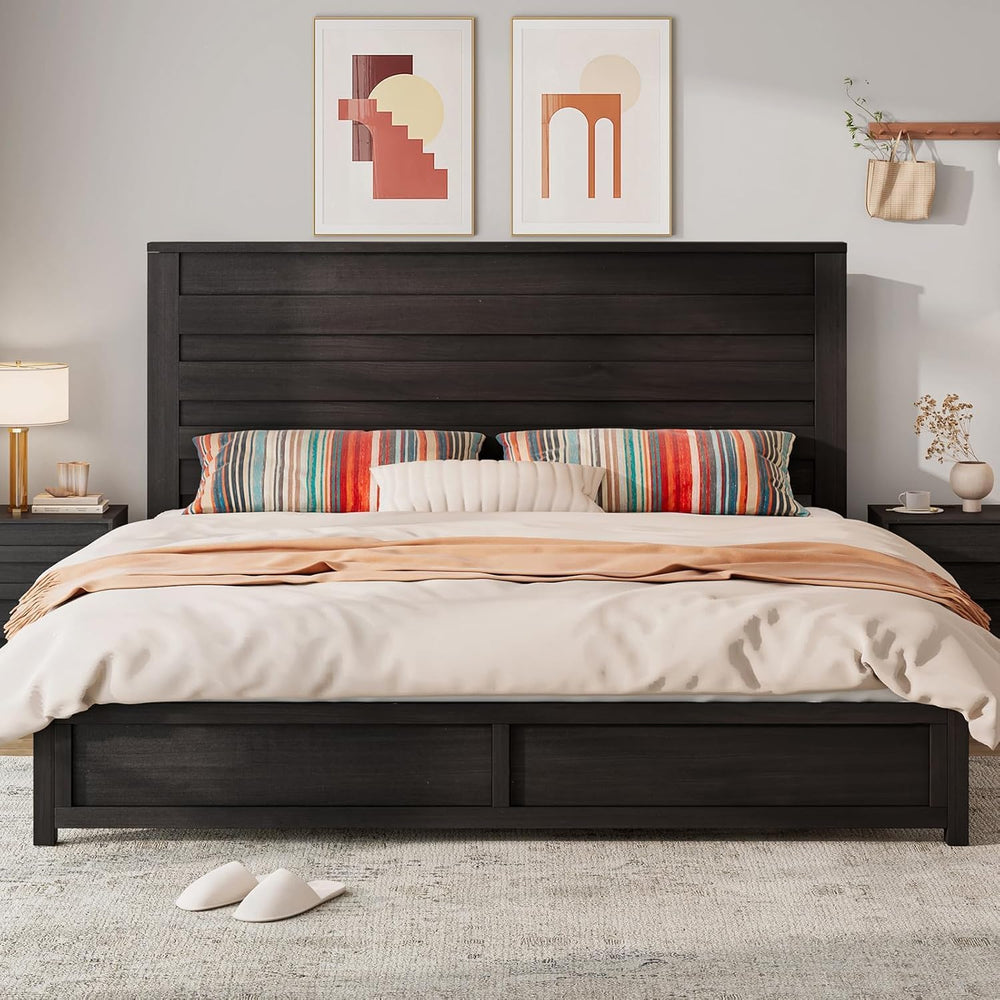 LUXOAK 3 Pcs Bedroom Furniture Sets - Includes Farmhouse King Size Bed Frame ...
