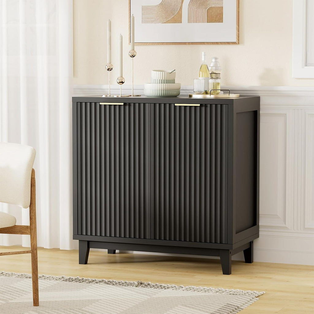 Fluted Cabinet with Storage, Mid Century Modern 2 Doors Sideboard Buffet