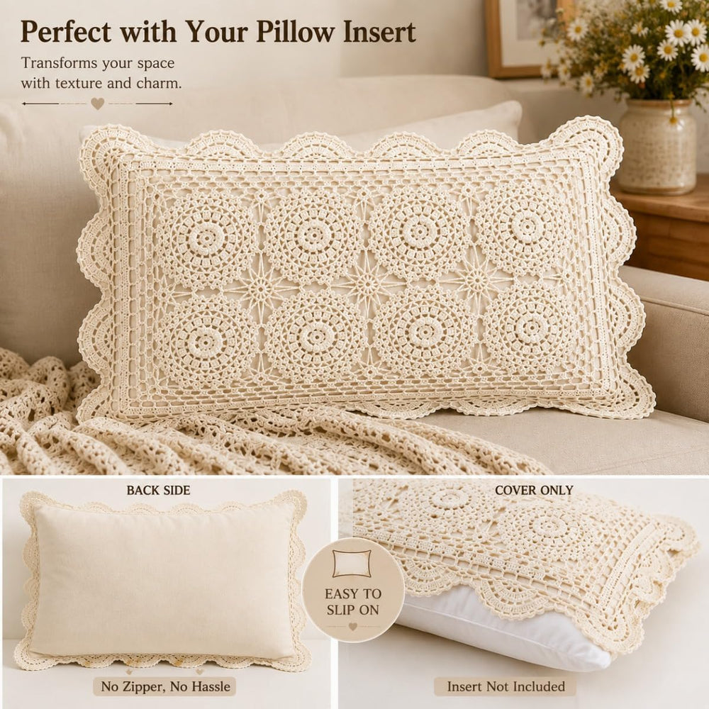 misppro 100% Cotton Creative Linens Pillowcase Crochet Embroidery 3D Lace Flo...