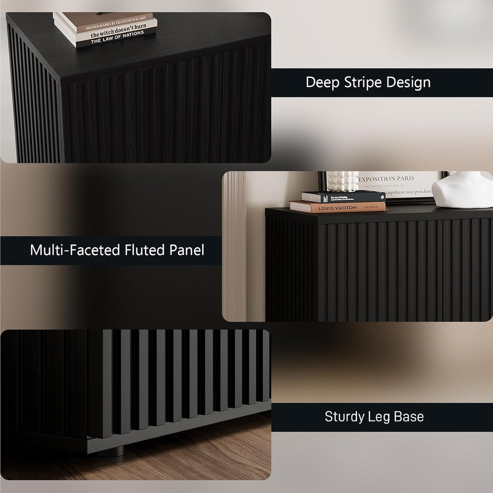 31.5" Fluted Buffet Cabinet, Adjustable Shelf, Black