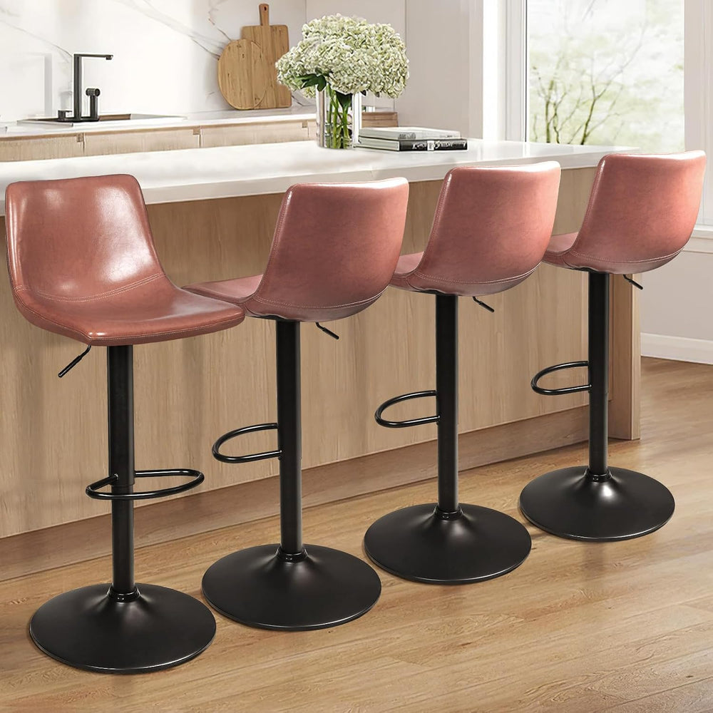 Waleaf Adjustable Bar Stools Set of 4, Modern Faux Leather Swivel Barstools