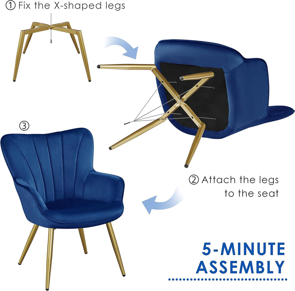 Yaheetech Accent Chair, Upholstered Armchair with Metal Legs, Blue