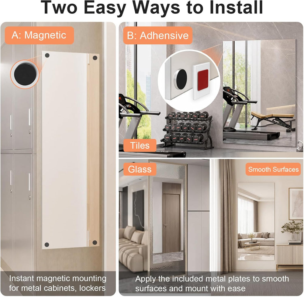 brisafe Gym Mirror, 60"x36" 2-Pack Magnetic No-Drill Wall Mirror