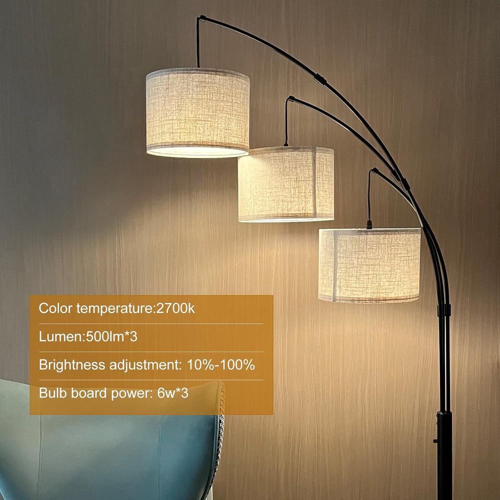 Dimmable Arc Floor Lamp, Mid Century 3 Lights Tree Standing lamp, Beige Shades