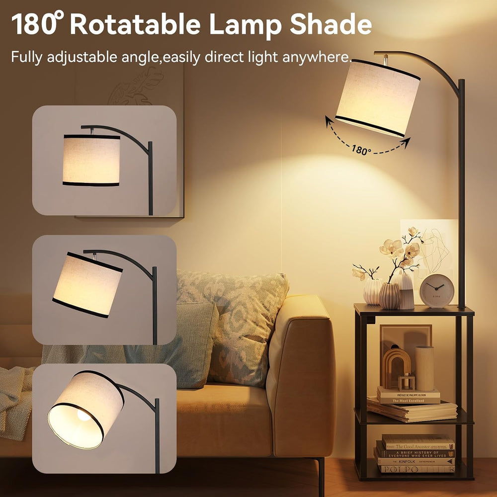 SUNMORY Floor Lamp with Table Shelves, End Side Table for Living Room