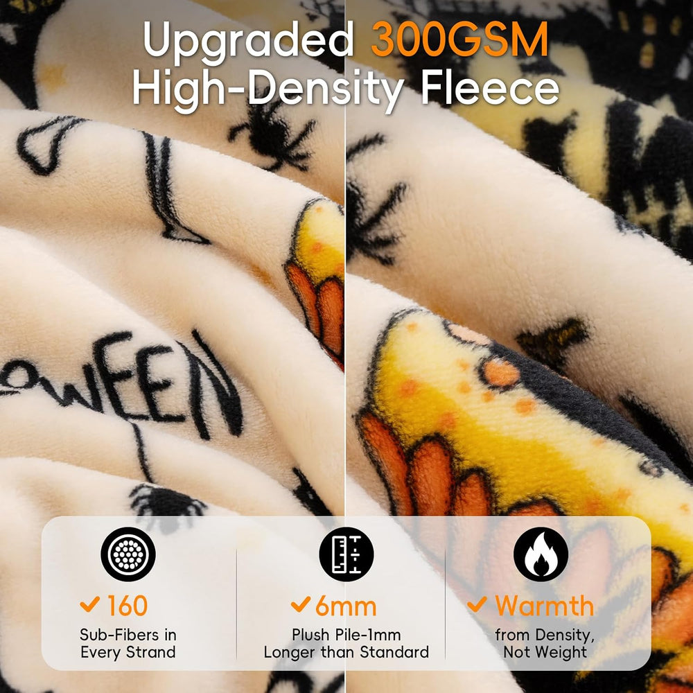 PHF Halloween Fleece Blanket King, 300GSM Plush Cozy Throw, Fall Decor