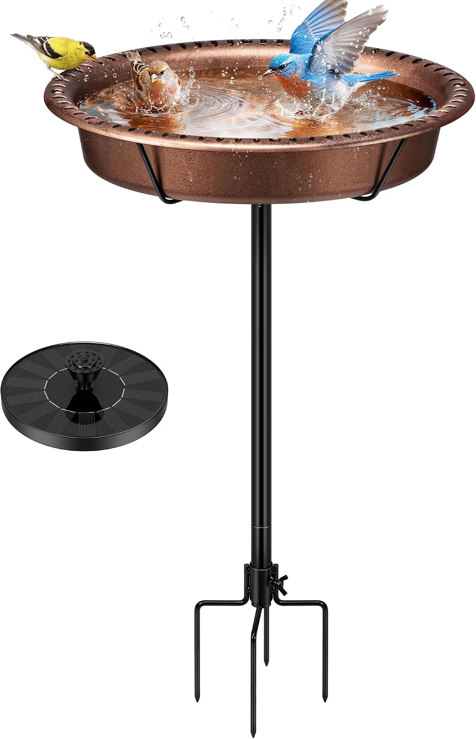 VIVOHOME Oval Bird Bath with Solar Fountain and Metal Ground Stake, Bronze